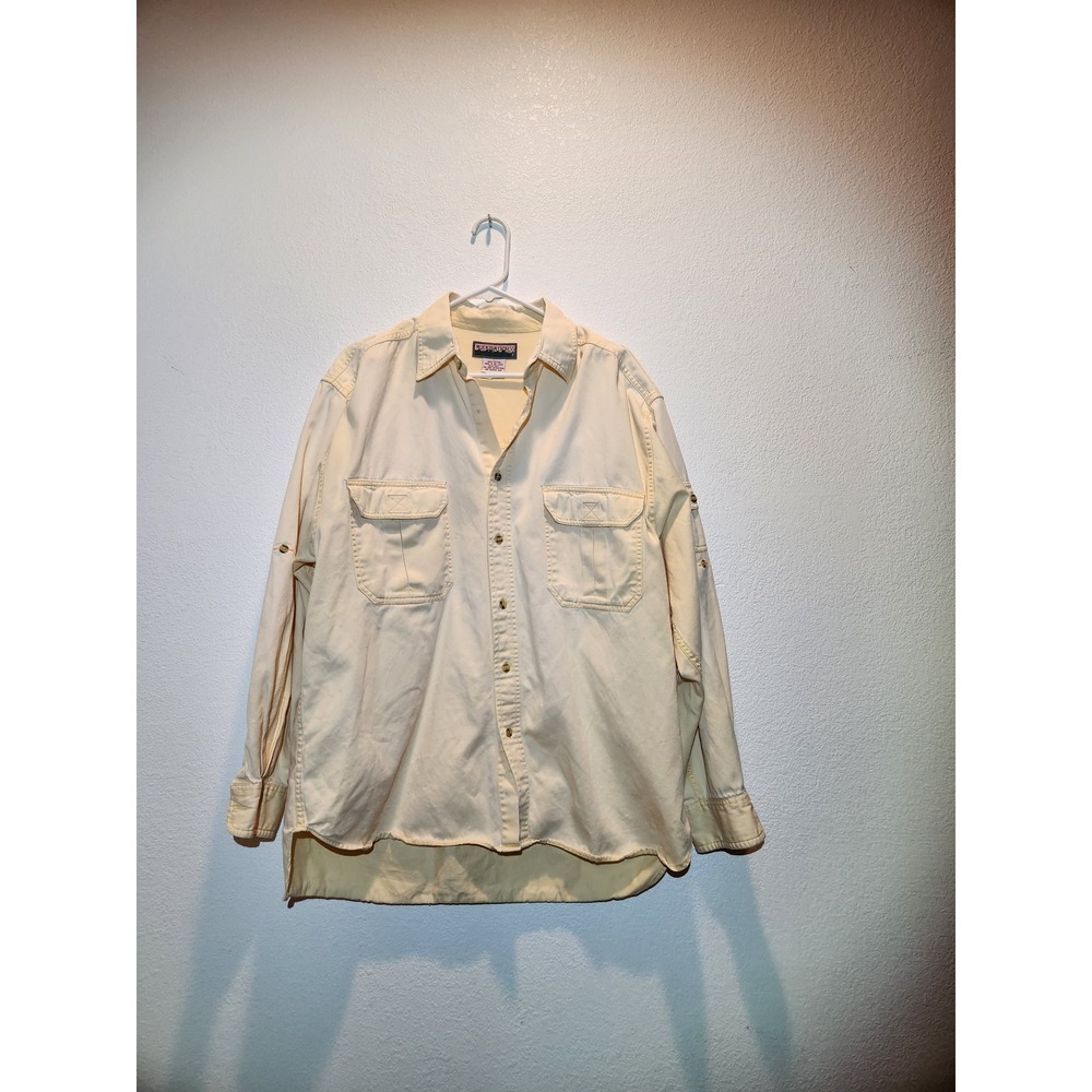 Vintage Mountain Express‎ Utility Button Front Shirt Cream Cotton Size L chore